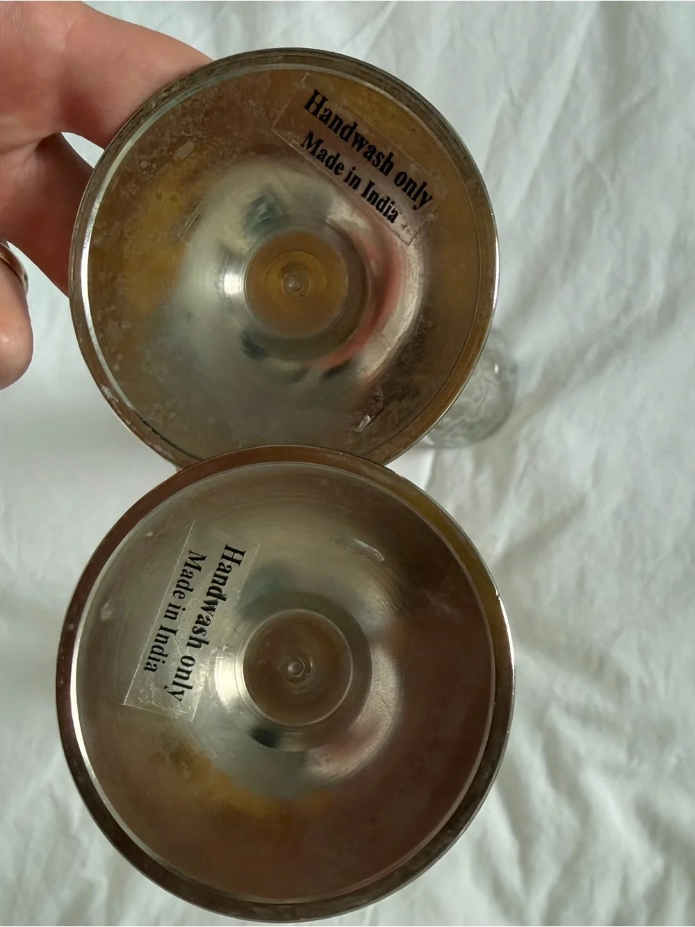 Set of Two Iridescent Glass Bowls - Amber/Gold Tone